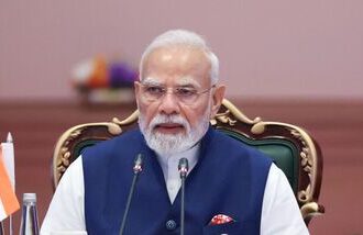 Prime Minister Narendra Modi addresses the open session during the BRICS Summit 2026, in New Delhi, India, on Sunday, September 13, 2026.