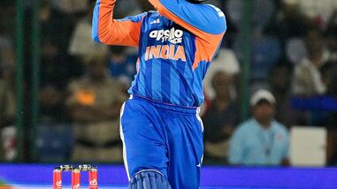 India's Abhishek Sharma plays a shot during the 3rd T20I against Afghanistan at Arun Jaitley Stadium, in New Delhi on Thursday.
