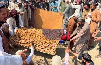 People move the bodies of victims killed in what the Taliban said was a Pakistani airstrike, before their burial in Kunar province, Afghanistan, on September 21, 2026. REUTERS/Stringer