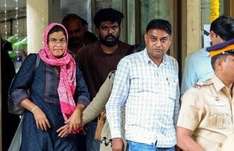 Parents of 22-year-old Sahil Wakode, a second-year B.Tech student at IIT Bombay, arrive at the Powai Police Station following his tragic death by suicide, in Mumbai on Saturday. (ANI Photo)