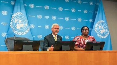 External Affairs Minister S. Jaishankar and Liberia’s Sara Beysolow Nyanti hold a joint briefing on sidelines of on the sidelines of the 81st United Nations General Assembly, in New York