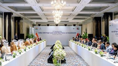 Union Minister of Commerce and Industry Piyush Goyal co-chairs the 14th Meeting of the India-UAE High-Level Joint Task Force on Investments with Abu Dhabi Investment Authority MD Sheikh Hamed bin Zayed Al Nahyan, in Mumbai on Monday.