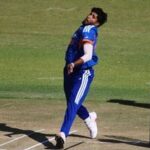 India's bowler Yash Thakur in action