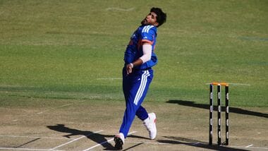 India's bowler Yash Thakur in action