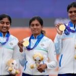 Asian Games 2026 LIVE Updates, Day 12: India compound women's team celebrate on the podium after winning gold at Asian Games 2026.