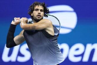 Carlos Alcaraz of Spain in action against Ben Shelton of the United States in US Open 2026.