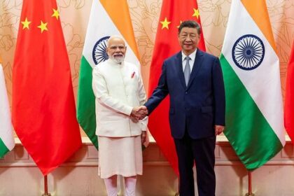 Prime Minister Narendra Modi and China's President Xi Jinping shake hands during a bilateral meeting on the sidelines of the Shanghai Cooperation Organisation (SCO) summit in Tianjin in August 2025.