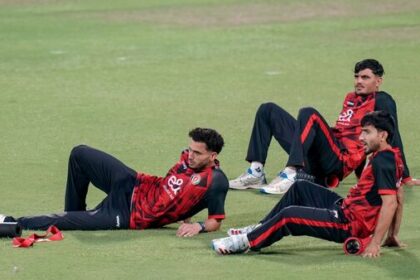 Afghanistan players during a practice session ahead of the first T20I against India at the Arun Jaitley Stadium in New Delhi.