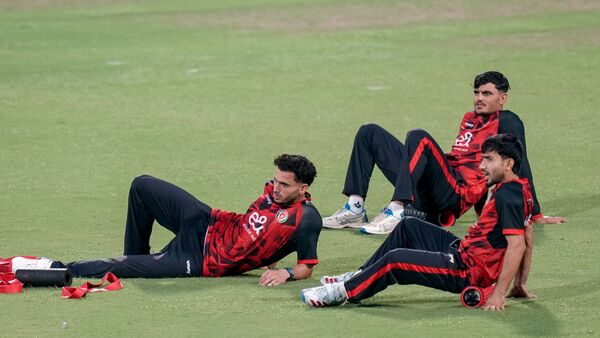 Afghanistan players during a practice session ahead of the first T20I against India at the Arun Jaitley Stadium in New Delhi.