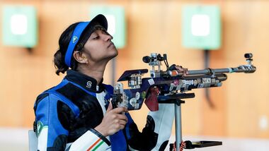 India's Elavenil Valarivan reacts at the Asian Games 2026.