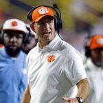 Head coach Dabo Swinney of the Clemson Tigers reacts to a play during the second half of a game against the LSU Tigers at Tiger Stadium on September 05, 2026 in Baton Rouge, Louisiana.
