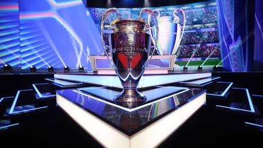 This photograph shows the UEFA Champions League trophy