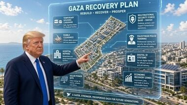 US President Donald Trump’s Board of Peace will unveil a six-month, $2.45 billion Gaza recovery plan covering 66 projects for humanitarian relief, governance and economic revival. (AI-generated Image for representational purposes only)