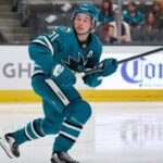 San Jose Sharks center Macklin Celebrini in action