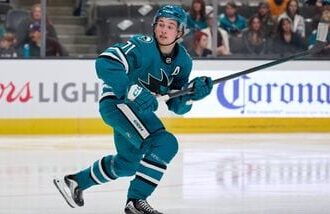 San Jose Sharks center Macklin Celebrini in action