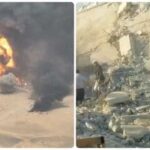 (L) Trucks explode as they burn, during what the Houthis say was an attack targeting trucks coming from Saudi territory, at Al-Wadiah border crossing near Al-Wadiah, on the Saudi-Yemen border. (R) Image release by the Iran-backed Houthi forces on September 7, 2026, shows what they describe as damage to the central prison in al-Hazm, Jawf province in Yemen.