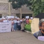 IIT-Bombay faculty members protest the suspension of Prof Doolla's deanship. (Inset: Prof Suryakant Waghmore)