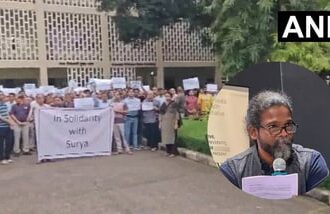 IIT-Bombay faculty members protest the suspension of Prof Doolla's deanship. (Inset: Prof Suryakant Waghmore)