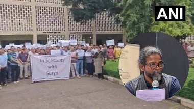 IIT-Bombay faculty members protest the suspension of Prof Doolla's deanship. (Inset: Prof Suryakant Waghmore)