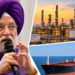Union Minister Hardeep Puri(Left), Oil-laden tanker is docked in the Sea and a refinery(Right). Note: Collage made using AI for representational purposes.