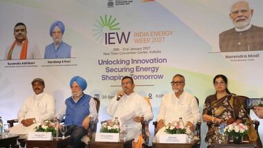 Union petroleum minister Hardeep Singh Puri and West Bengal chief minister Suvendu Adhikari among other dignitaries at the curtain-raiser of India Energy Week 2027 in Kolkata.