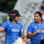 India's Shafali Verma (L) and Richa Ghosh after winning the quarterfinal against Japan at Asian Games 2026.