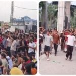Students of a private university stage a protest and went on a rampage on the campus following unverified reports on social media about the alleged rape of a female student, in Phagwara, Punjab, Sunday, Sept. 27,