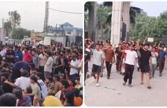 Students of a private university stage a protest and went on a rampage on the campus following unverified reports on social media about the alleged rape of a female student, in Phagwara, Punjab, Sunday, Sept. 27,