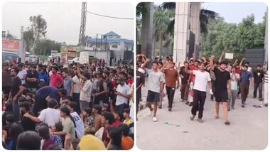 Students of a private university stage a protest and went on a rampage on the campus following unverified reports on social media about the alleged rape of a female student, in Phagwara, Punjab, Sunday, Sept. 27,