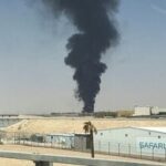 Large plume of black smoke rises from the fuel storage area at King Khalid International Airport, in Riyadh, Saudi Arabia, September 19, 2026. Picture taken with a mobile phone. REUTERS/Stringer