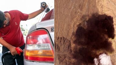 The picture on the right is a satellite image showing smoke rising from the Saudi Aramco oil depot, after what the Saudi-led coalition in Yemen said were attacks by Yemen's Iran-aligned Houthis, in Abha Bulk, Saudi Arabia. (Handout image obtained by Reuters)