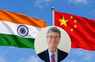 India and China flags. (Inset: Economist Jeffrey Sachs).