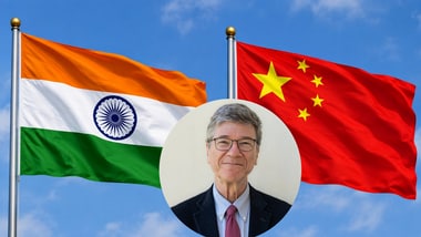 India and China flags. (Inset: Economist Jeffrey Sachs).