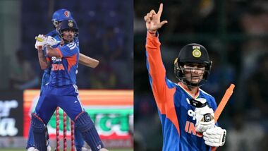Ishan Kishan (Left) remains on top of the ICC T20I batters' rankings, whereas Abhishek Sharma (Right) has climbed one spot to second place.