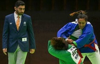 India's Pincky Balhara (in blue) had beaten South Korea's Lim Garam in the quarterfinals before losing to Sumin Mo in the semifinals at Asian Games 2026.