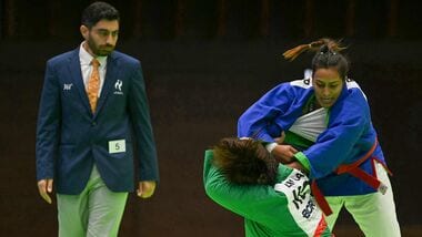 India's Pincky Balhara (in blue) had beaten South Korea's Lim Garam in the quarterfinals before losing to Sumin Mo in the semifinals at Asian Games 2026.