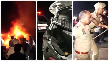 Students protesting outside Lovely Professional University clashed with police and set vehicles on fire, in Phagwara on Sunday.