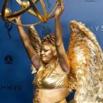 Meg Stalter arrives at the 78th Emmy Awards on Monday, Sept. 14, 2026, at the Peacock Theater in Los Angeles. (AP Photo/Mark J. Terrill)