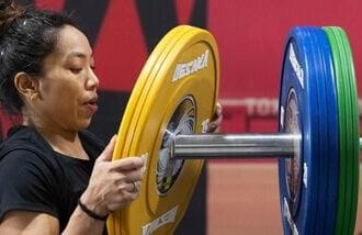 Mirabai Chanu trains for the Asian Games at coach Vijay Sharma’s academy in Modinagar.