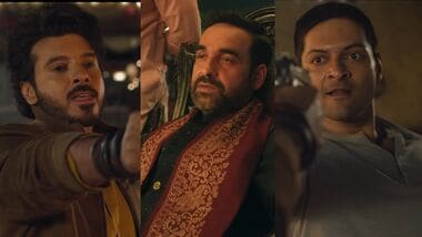 Divyenndu, Pankaj Tripathi, and Ali Fazal in a still from Mirzapur The Movie.