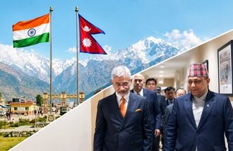 India's Foreign Minister S. Jaishankar meets Nepal's Foreign Minister Shisir Khanal on the sidelines of the 81st United Nations General Assembly, in New York on Tuesday. Collage made using AI for representative purposes.