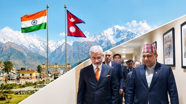 India's Foreign Minister S. Jaishankar meets Nepal's Foreign Minister Shisir Khanal on the sidelines of the 81st United Nations General Assembly, in New York on Tuesday. Collage made using AI for representative purposes.