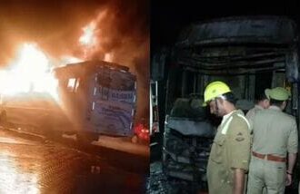 The double-decker bus was travelling from Noida to Mahoba.