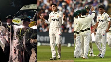 (L) Police officers at Eastney beach, Portsmouth, where hundreds of protesters gathered on Sunday, leaving tensions high in the Hampshire city; (C) Pakistan's Mohammad Abbas reacts after not taking a wicket on day one of the third test match between England and Pakistan at Edgbaston cricket ground in Birmingham, central England, on September 9, 2026. (R) Pakistan's Razaullah celebrates taking the wicket of England's Emilio Gay on day one of the third test match between England and Pakistan at Edgbaston cricket ground in Birmingham, central England, on September 9,