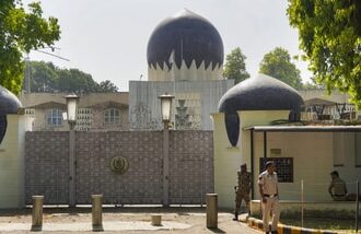 File photo of security personnel outside the Pakistan High Commission in New Delhi