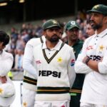 Pakistan's Babar Azam, center, with teammates following his side's 0-3 defeat to England in the recent Test series.