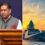 MEA Spox Randhir Jaiswal(Left), an Indian Navy vessel(Right). Representative image from ANI.