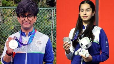 Parth Mane (left) won silver in the men's 10m air rifle team event; Anahat Singh (right) sealed silver in the women's singles squash competition at the Asian Games  2026 in Nagoya.