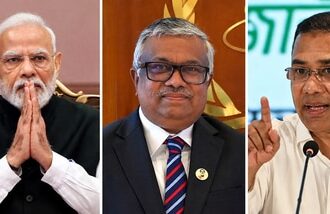 Indian Prime Minister Narendra Modi(Left), Bangladesh Foreign Secretary Asad Alam Siam(Centre), Bangladesh Prime Minister Tarique Rahman(Right).