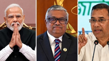 Indian Prime Minister Narendra Modi(Left), Bangladesh Foreign Secretary Asad Alam Siam(Centre), Bangladesh Prime Minister Tarique Rahman(Right).